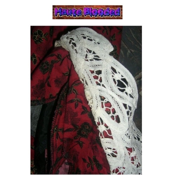 Vintage 80's Miss Dorby Red Flower Pearl Lace Prairie Dress Cottagecore Cottage - Picture 13 of 15